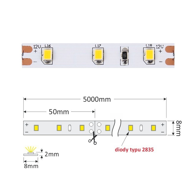 Banda LED 2835 12V DC 30W/5ml IP20 Lumina neutra