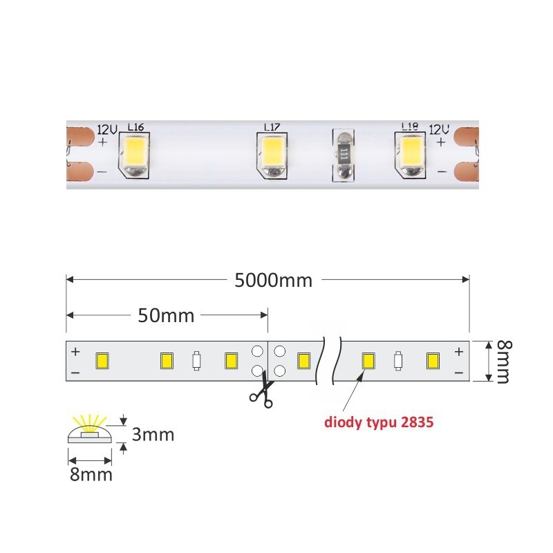 Banda LED 2835 12V DC 30W/5ml IP45 Lumina neutra