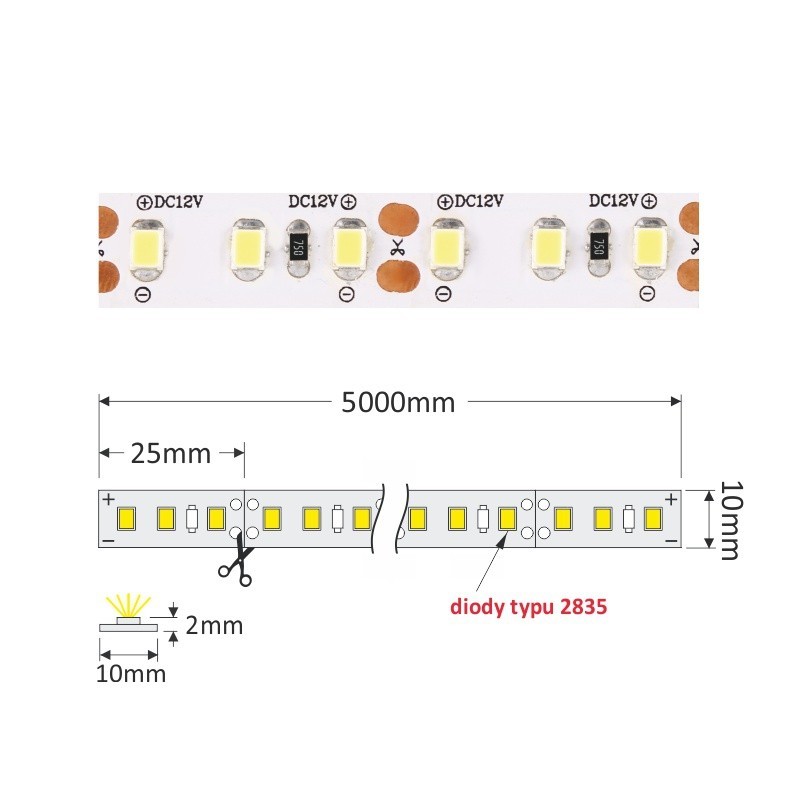 Banda LED 2835 12V DC 60W/5ml IP20 Lumina calda