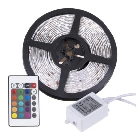 Set 1 cu Banda LED RGB 5050, fara gel, 150 LED (60 LED/1m), 37.5W, IP20 + Controler + Telecomanda + Transformator