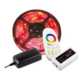 Set 2 cu Banda LED RGB 5050, fara gel, 150 LED (60 LED/1m), 37.5W, IP20 + Controler + Telecomanda + Transformator