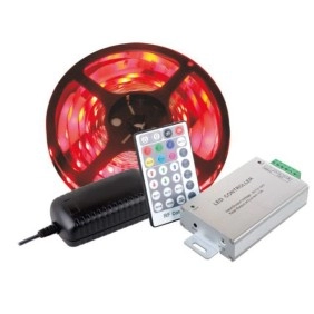 Set 3 cu Banda LED RGB 5050, fara gel, 150 LED (60 LED/1m), 37.5W, IP20 + Controler + Telecomanda + Transformator