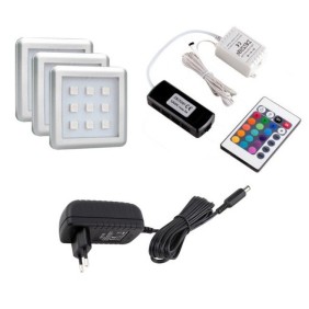 Set 3 spoturi LED RGB 3 x spoturi patrate 5.4W Finisaj Aluminiu