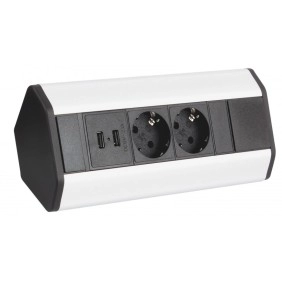 Sistem de Prize Corner Box USB cu 2 Prize Schuko,Cablu de 1.8m si Port USB Dublu IP20 230V, Finisaj Aluminiu