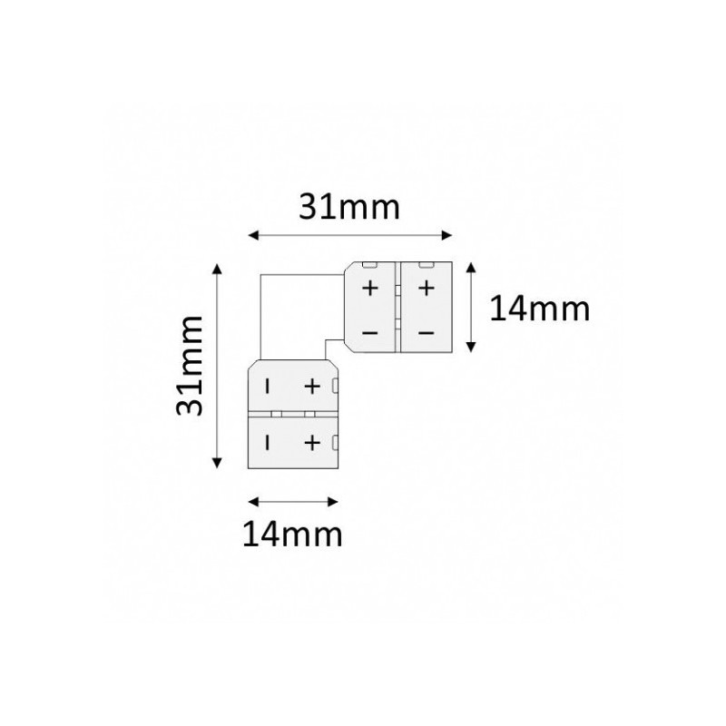 Micro conector in forma de L fara fire pentru 2 benzi led 10 mm