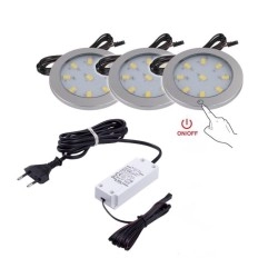 Set 3 spoturi LED 1 x spot master + comutator 2 x spoturi normale 9W, Finisaj Aluminiu