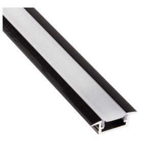 Profil din aluminiu pentru banda LED cu difuzor opac, montaj incastrat, NEGRU 2m