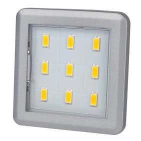 Spot patrat Square3 cu 9 LED-uri finisaj aluminiu , 2.5W 300lm 12V DC IP20